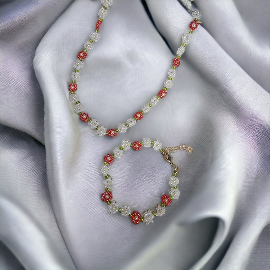 Flower Beaded Jewelry Set Necklace & Bracelet🏵