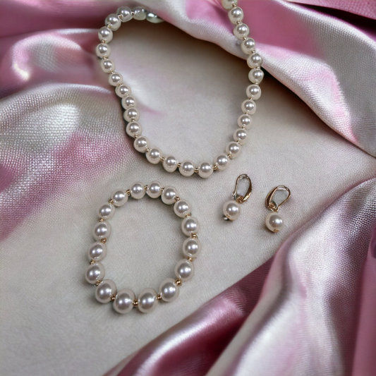 Pearl Jewelry Set Necklace ,Earrings & Bracelet📿